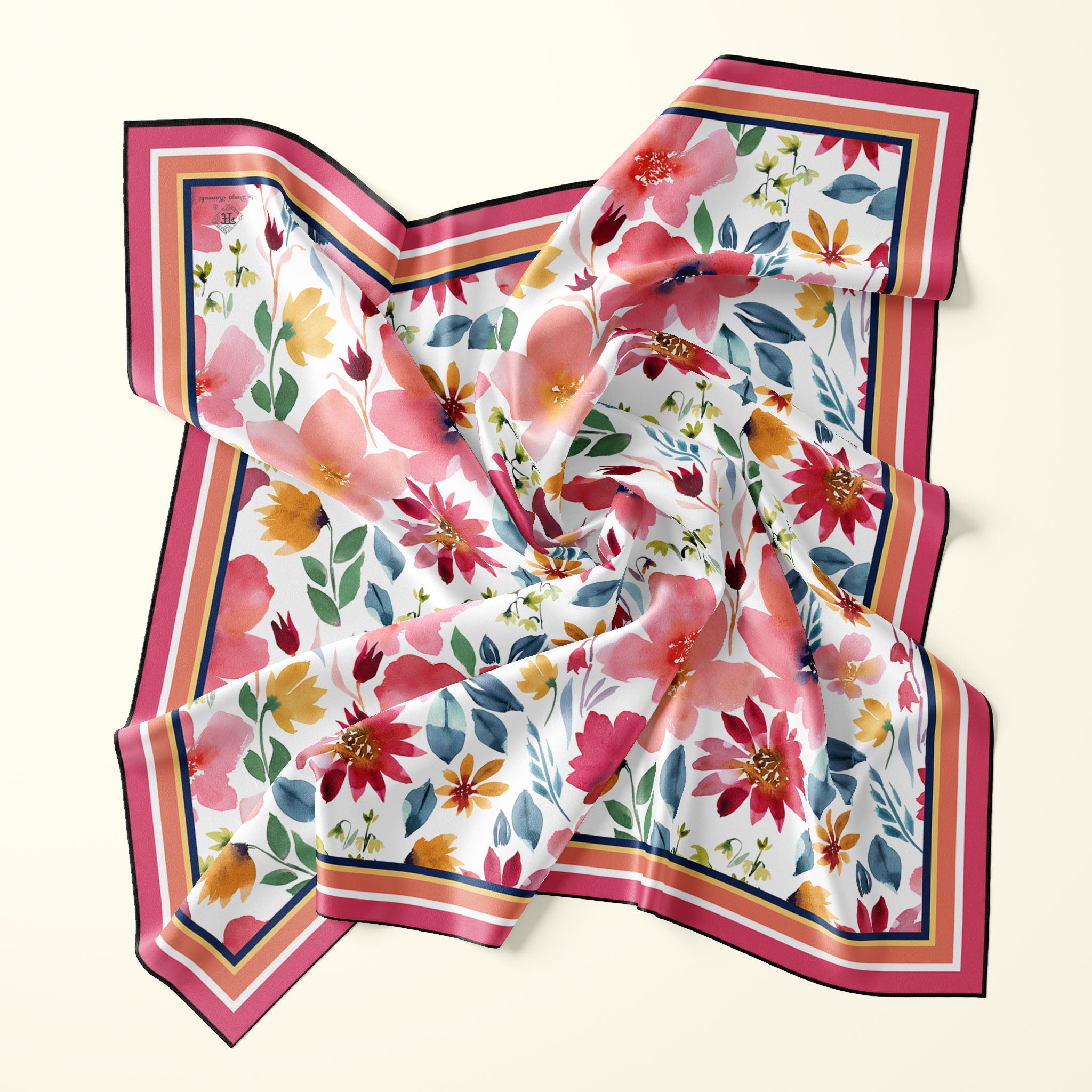 Bright summer colors watercolor floral silk scarf by Darya Karenski