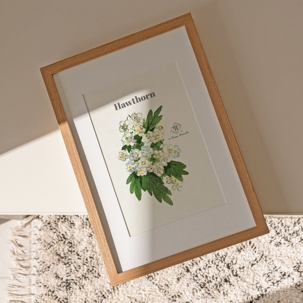 Hawthorn Blossom Watercolor Painting| White floral wall art