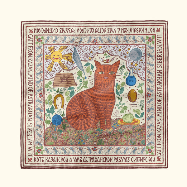 Russian Medieval cat silk scarf by Darya Karenski