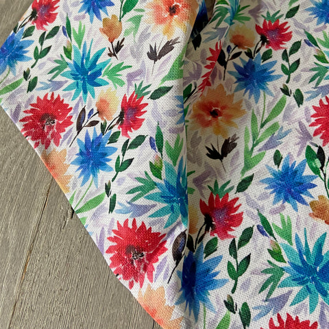 Colorful summer floral cotton linen dish towel by Darya Karenski