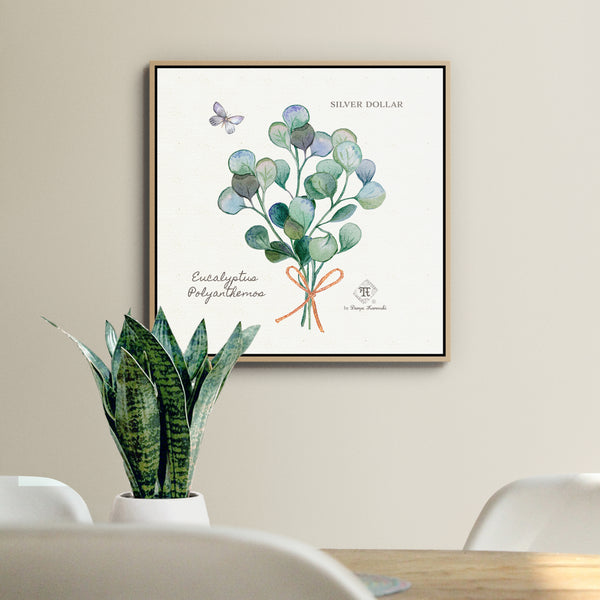 Watercolor botanical silver dollar plant room decor by Darya Karenski