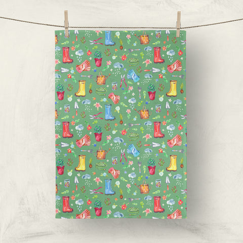 Garden Soul green tea towel by Darya Karenski