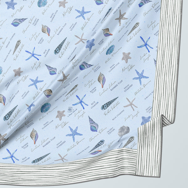 Coastal silk scarf with seashells by Darya Karenski