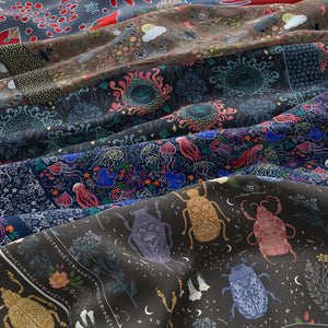 silk scarf collection inspired by the night - real and metaphorical, ocean depths and all the shades of the dark, Pattern Talent by Darya Karenski