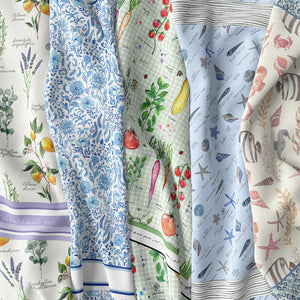 silk scarf designs inspired by natural history studies and botanical illustration in watercolor and ink