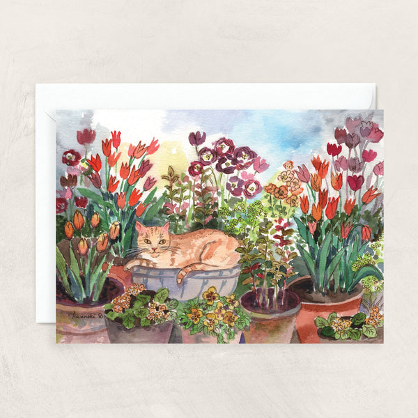 Watercolor cat blank notecard with envelope by American artist Darya Karenski