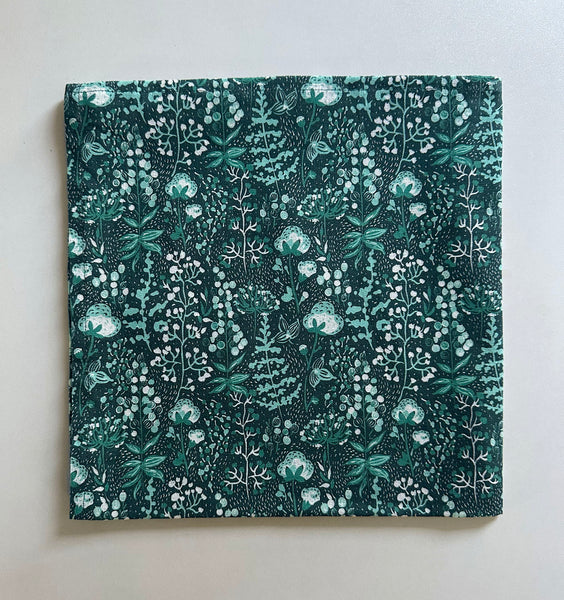 Fabric napkins green and drink coasters for nature lovers - ditsy botanical print table linens