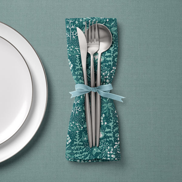 Winter garden fabric dinner napkins, eco friendly  linen napkins with grasses and seeds. Made in the USA