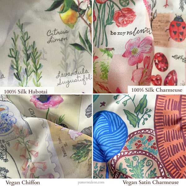 Watercolor floral silk scarves by artist Darya Karenski, 100% natural silk  and faux silk with hand painted designs. Made in the US