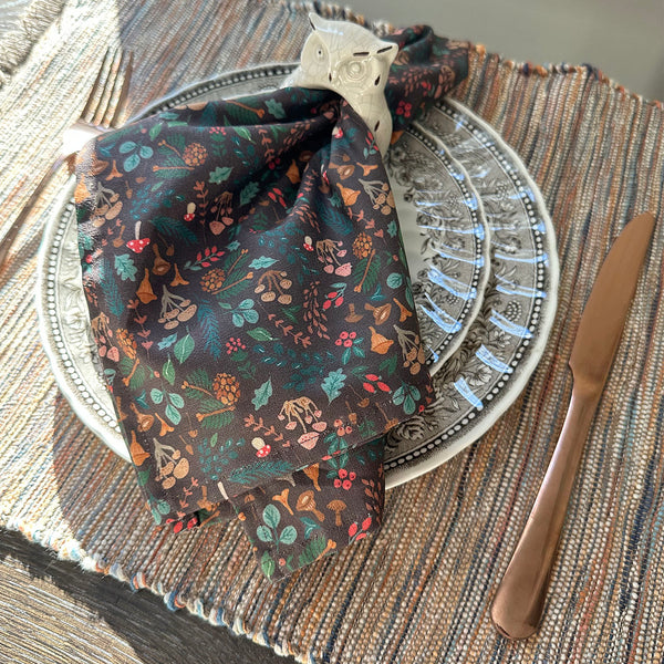 Decorative cotton-linen dinner napkins cloth, environmentally conscious brown harvest  napkins handmade in the USA by textile designer Darya Karenski