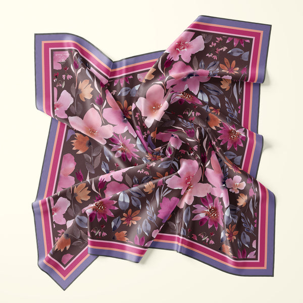 Silk  bandana by Darya Karenski with large watercolor blooms