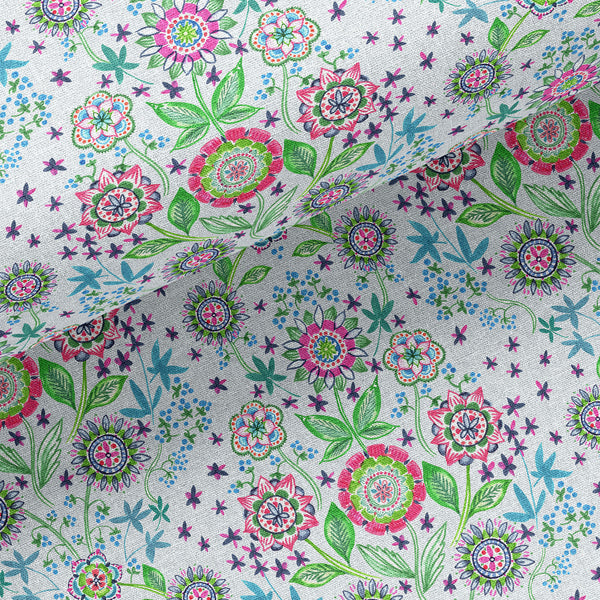 Hand painted botanical foulard print towel in soft blue, green and pink by artist Darya Karenski