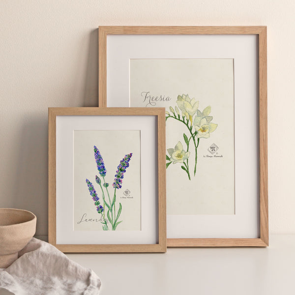 Watercolor freesia art - white floral fragrance wall art made in the USA