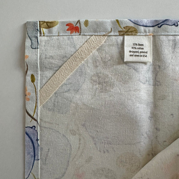 Animal lover gifts for women - high quality linen towel made in USA - muted blue gray tones hippopotamus and lotus print.