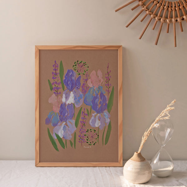 Rustic Farmhouse wall decor with purple flowers.