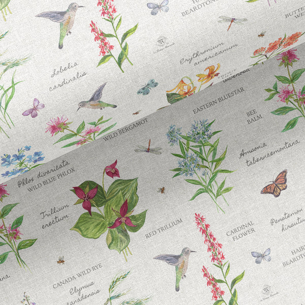 Pollinator friendly North-East plants linen dish towel made in the US.