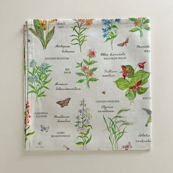 Fabric dinner napkins and drink coasters for nature lovers - watercolor botanical print table linens