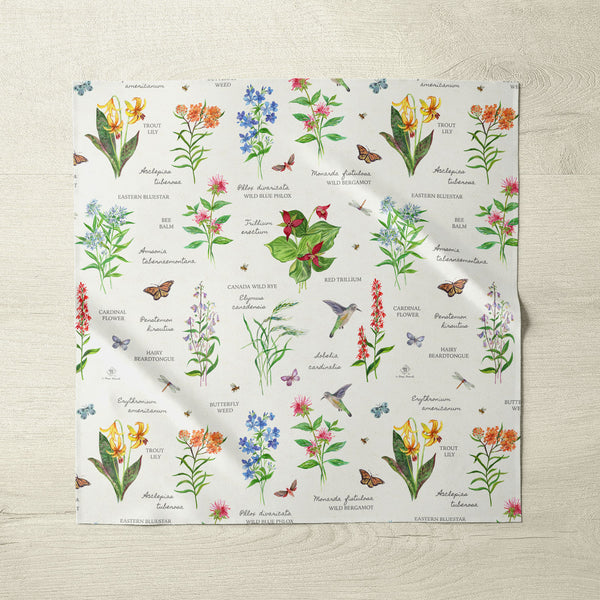 Pollinator garden fabric dinner napkins, eco friendly  linen napkins with watercolor butterflies and flowers made in the USA
