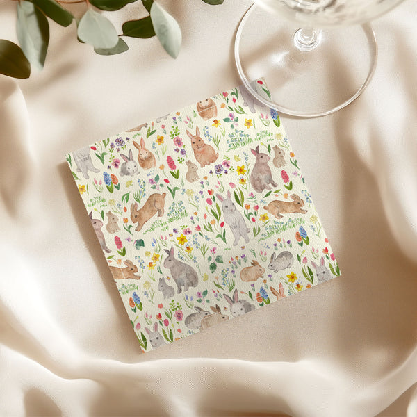 Spring garden bunny botanical reusable fabric napkins