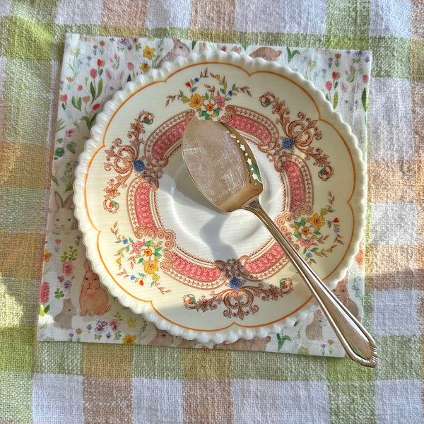 Cloth cocktail napkins with spring flowers and rabbits