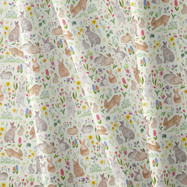 Set of 4 or 6 linen dinner napkins cloth, eco conscious botanical napkins with Easter bunnies handmade in the USA by textile designer Darya Karenski