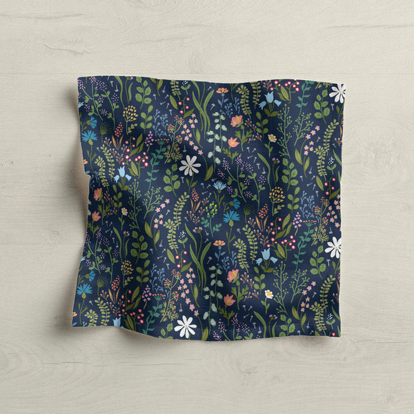 Quality handmade fabric coasters with botanical print. Dark navy fabric napkin