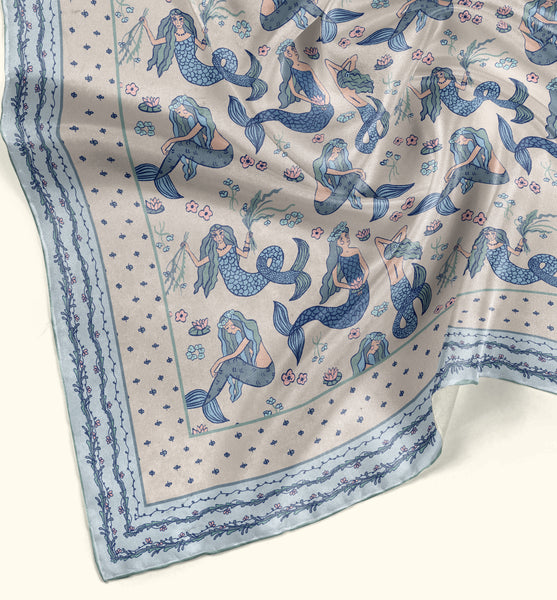 River Mermaids Silk Scarf Available in 2 Sizes - 100% Silk or Vegan Faux Silk - Handmade to Order