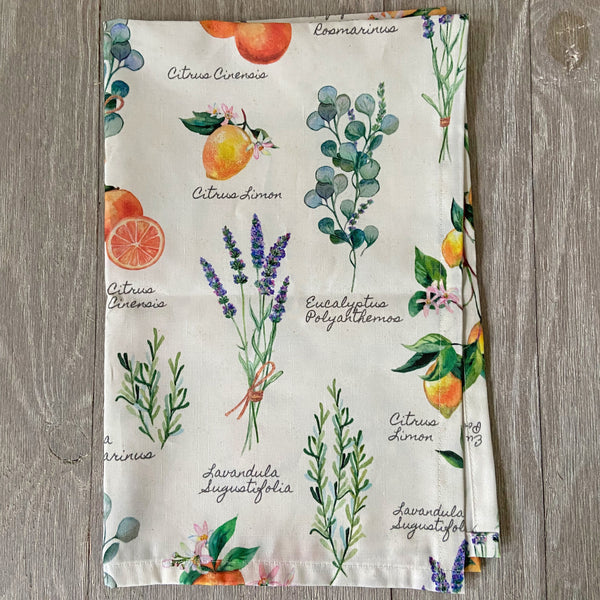 Botanical citrus organic cotton dish towel by Darya Karenski