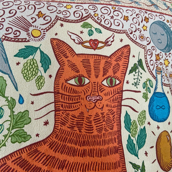 Russian Medieval cat cotton canvas pillow by Darya Karenski. 