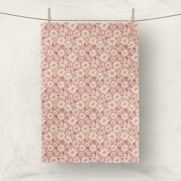 Pink daisy tea towel by Darya Karenski