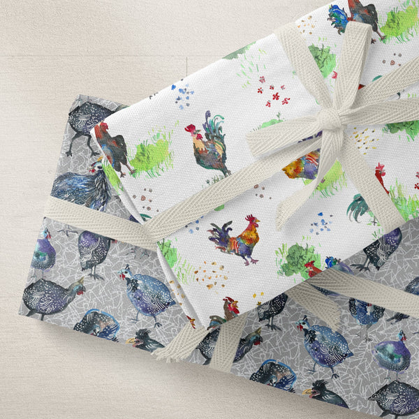 Chickens and roosters kitchen towels by Pattern Talent