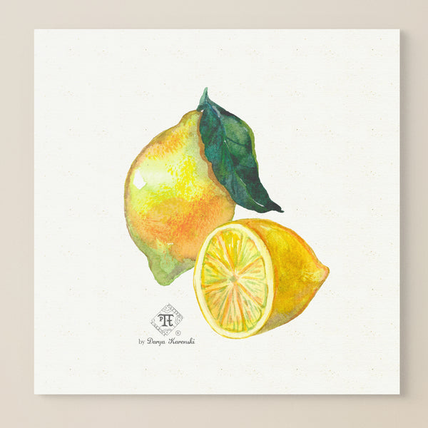 Watercolor botanical lemon art print wall art by Pattern Talent