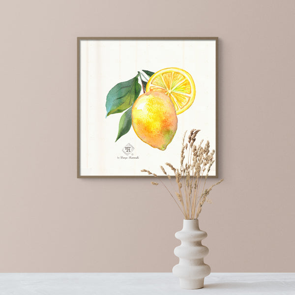Watercolor botanical lemon art print room decor by Pattern Talent