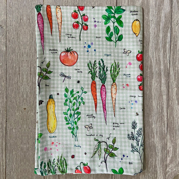 Farmers market veggies on cotton linen dish towel by Pattern Talent
