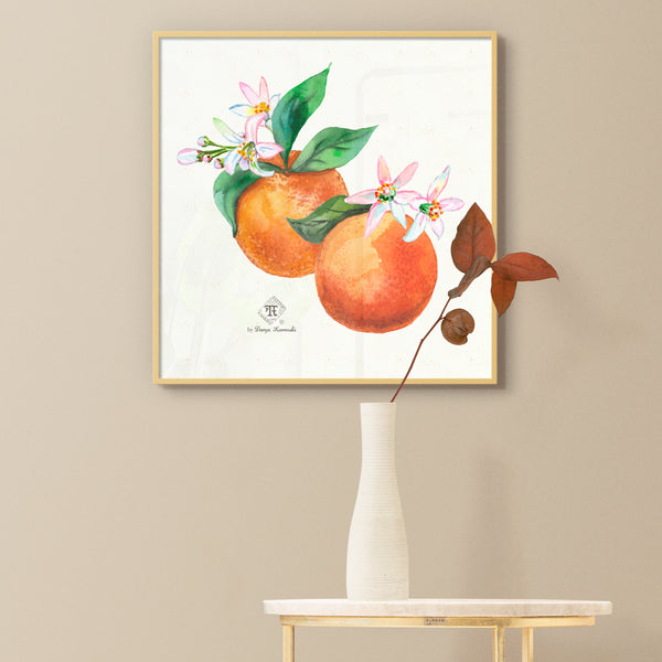 Watercolor botanical grapefruit blossom restaurant kitchen decor by Darya Karenski
