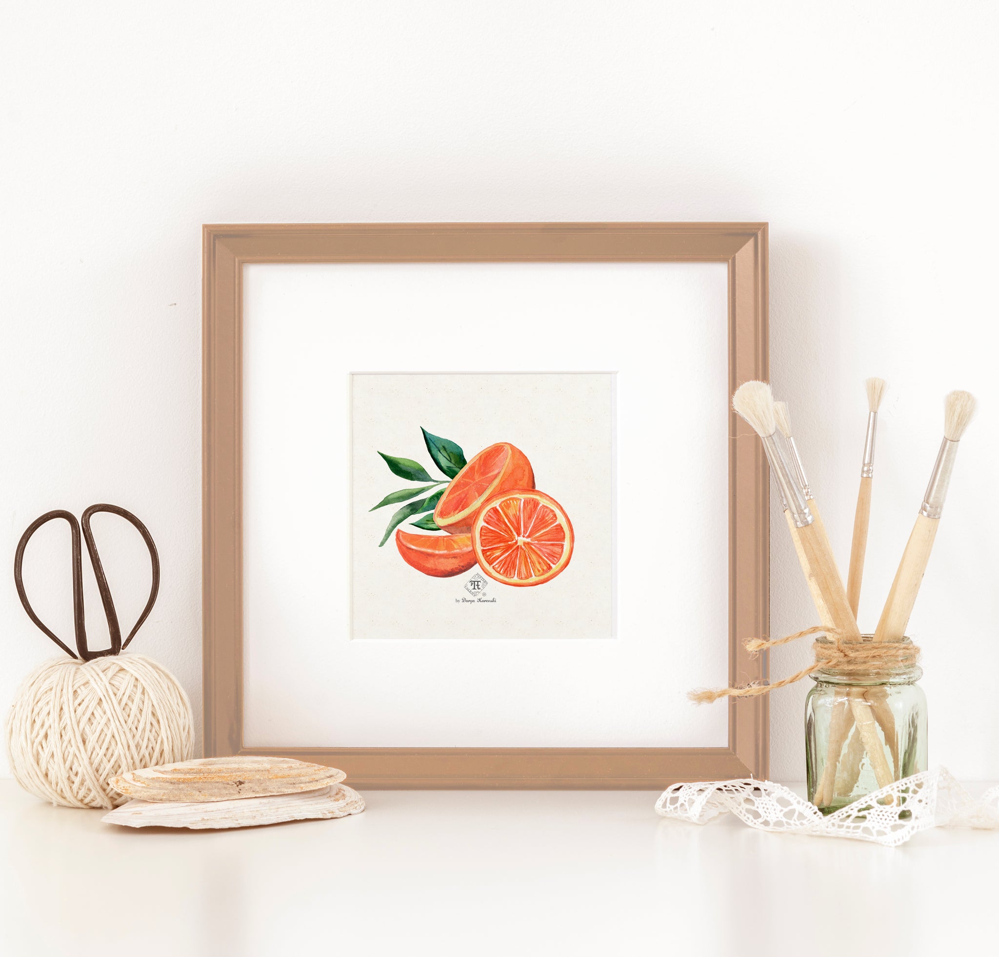 Watercolor botanical grapefruit blossom restaurant kitchen decor by Darya Karenski