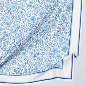 Francesca Mercuriali  Blue and white flowers printed silk scarf shawl