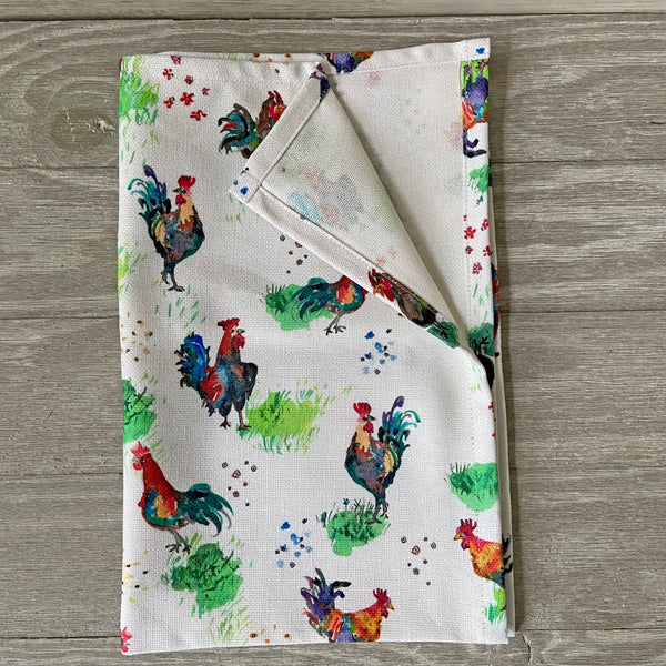 Roosters tea towel by Darya Karenski