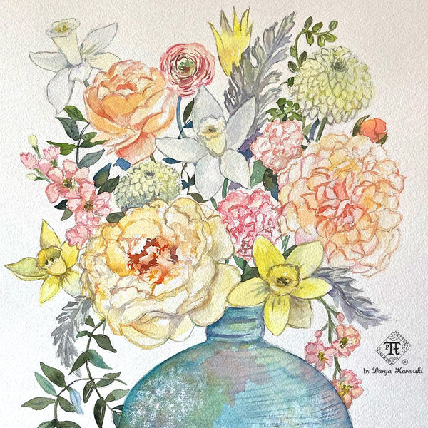 Custom watercolor wedding bouquet commission artist Darya Karenski